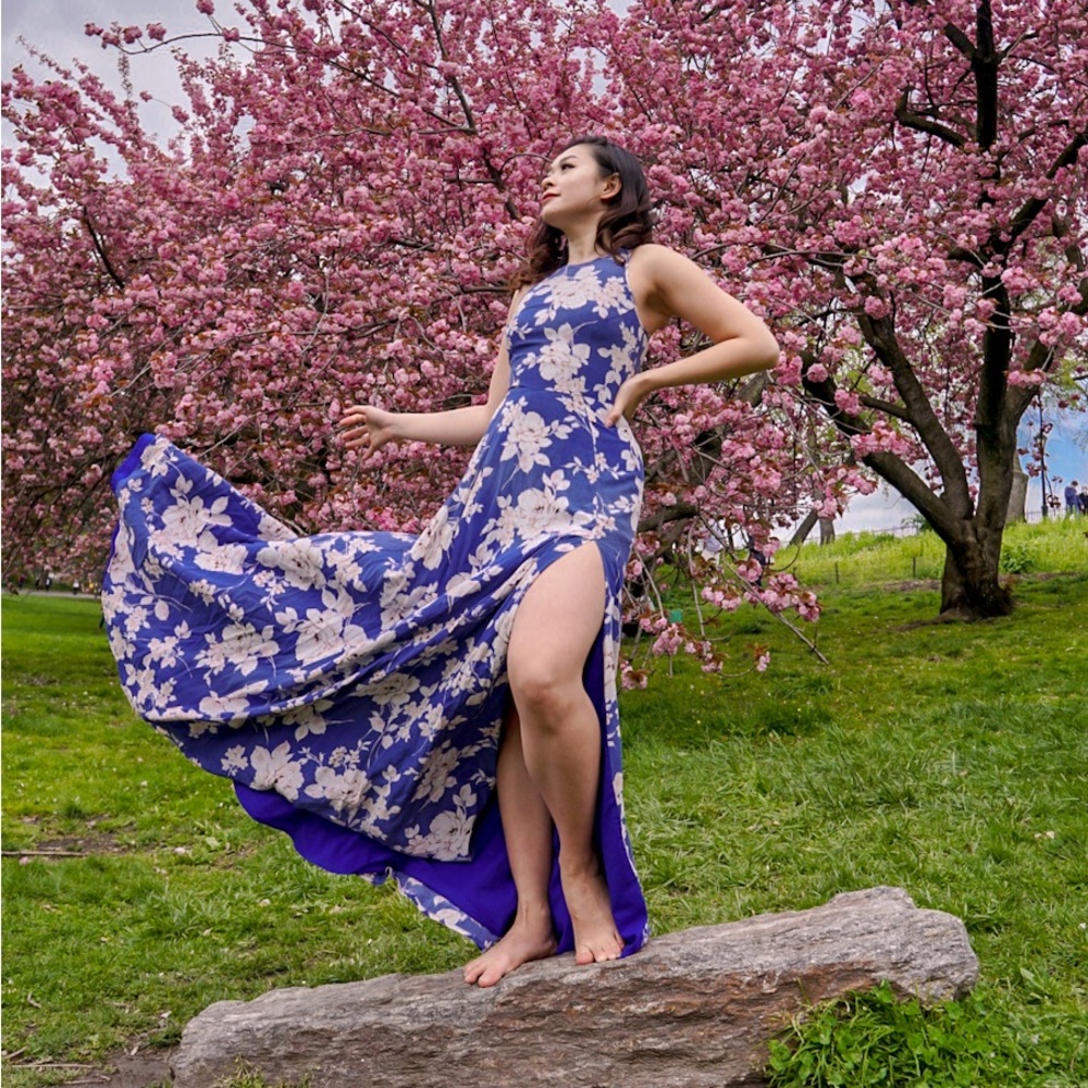 Yumi Kim blue floral maxi dress with side slit